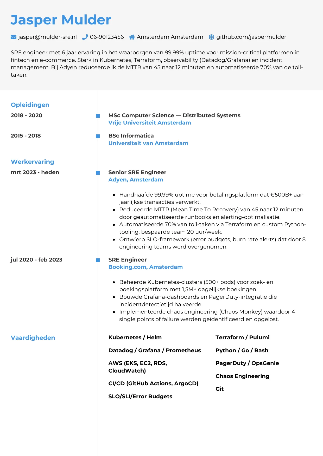 CV Chrono voor sre engineer