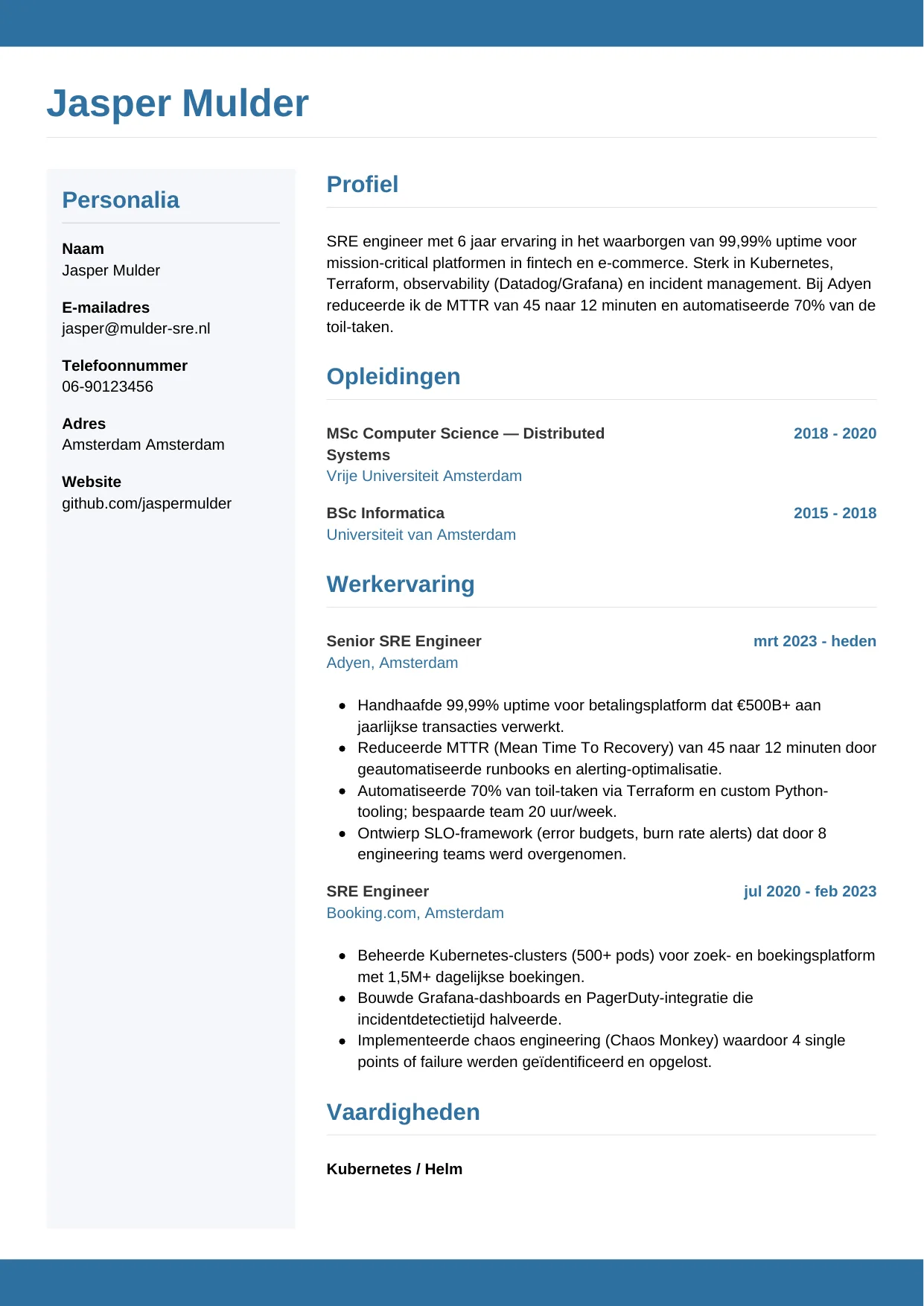 CV Horizontaal voor sre engineer
