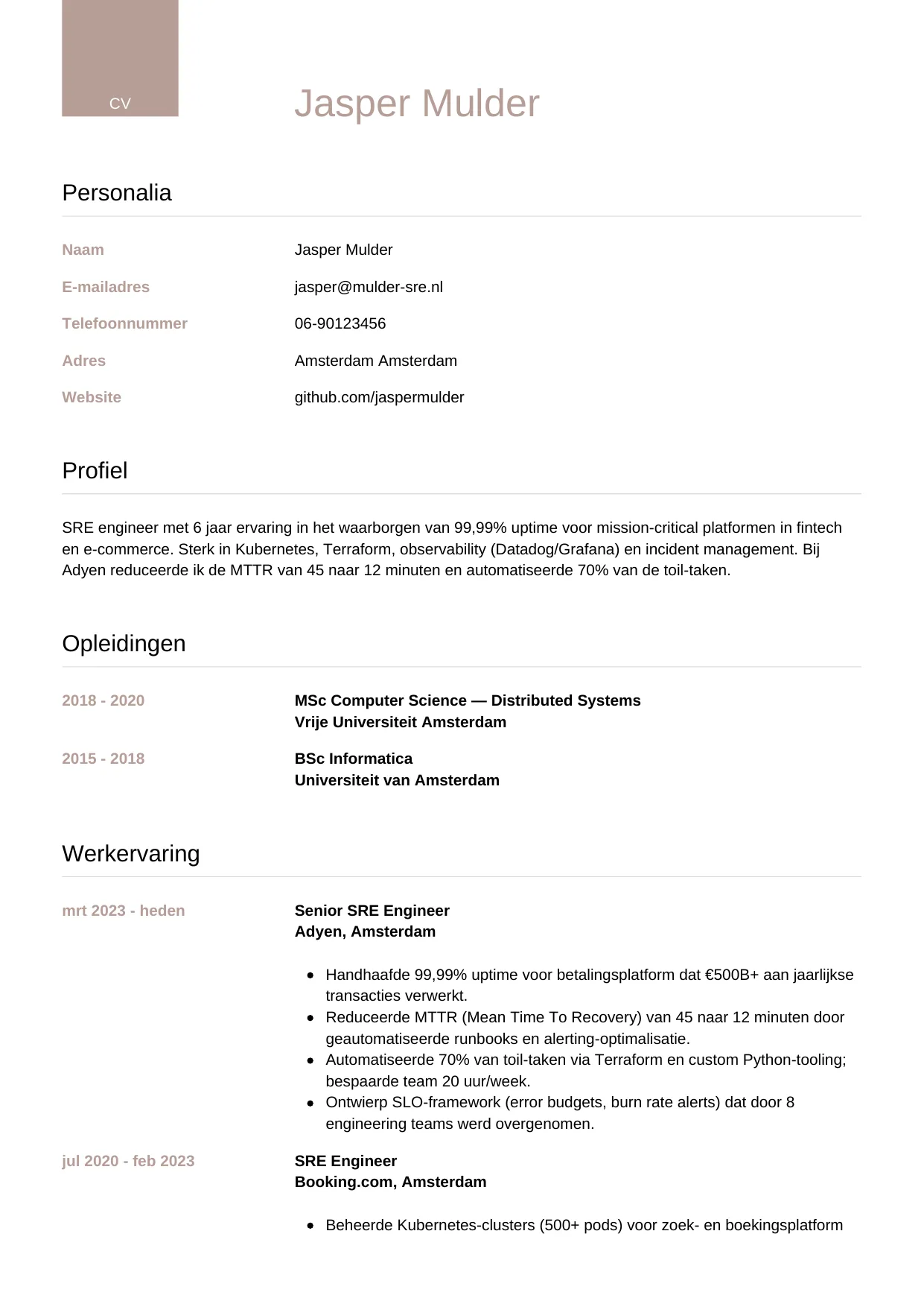 CV Luxe voor sre engineer