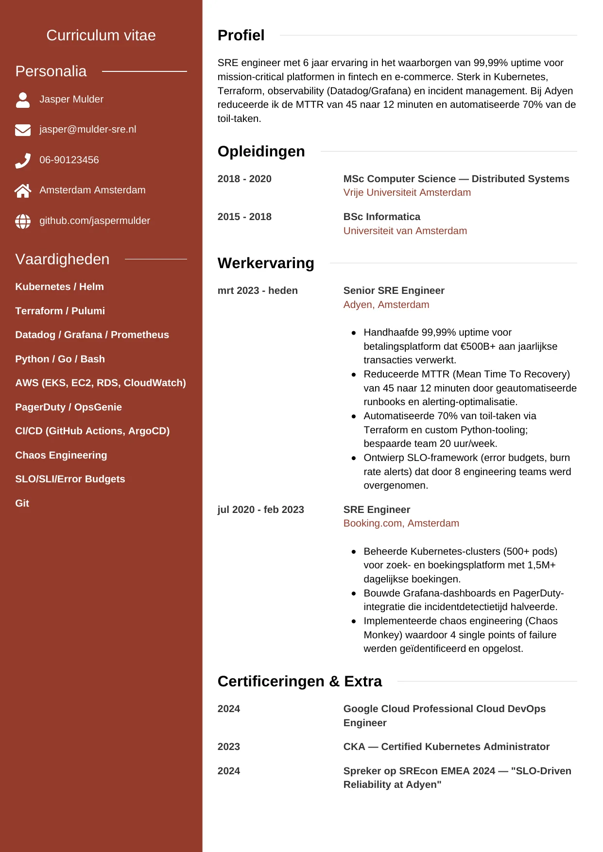 CV Modern voor sre engineer