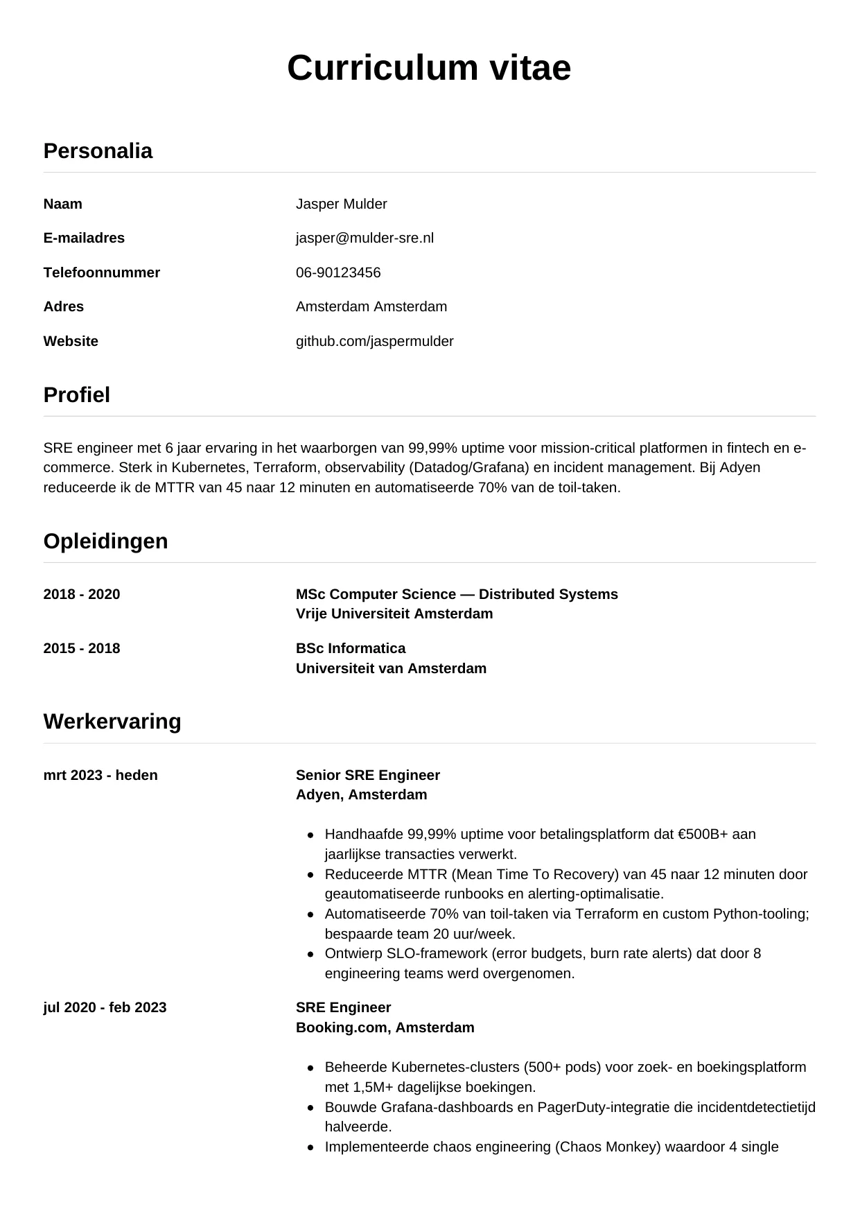 CV Simpel voor sre engineer