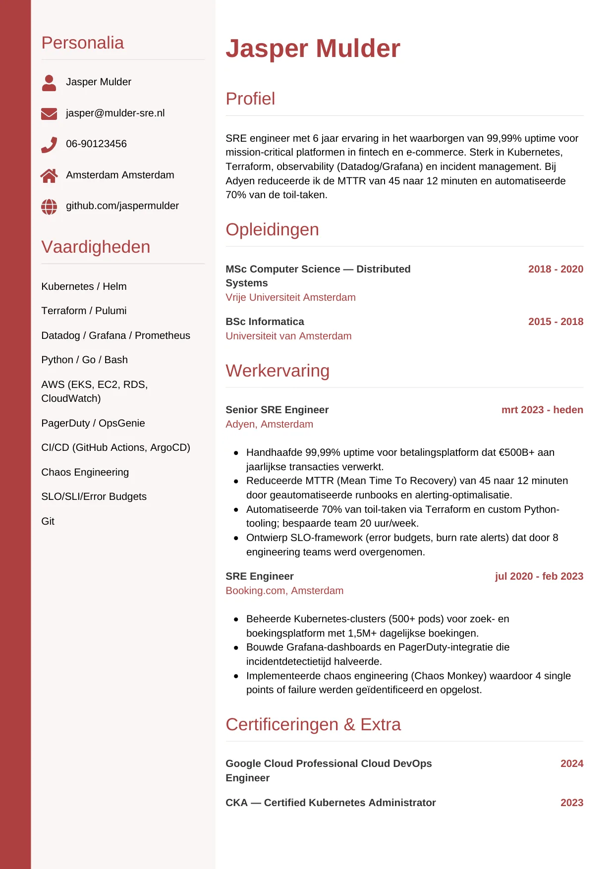 CV Verticaal voor sre engineer
