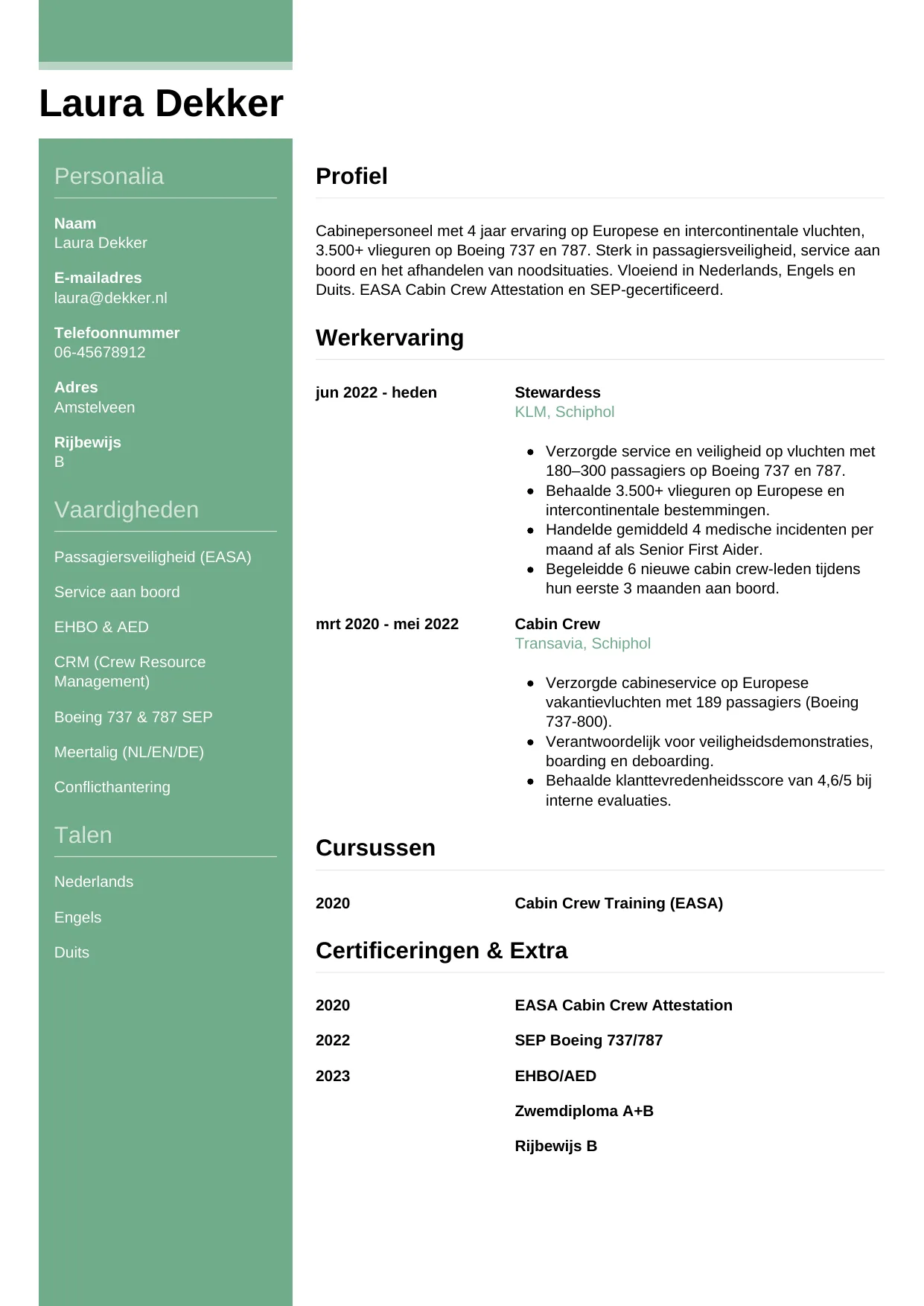 CV Casual voor steward / stewardess
