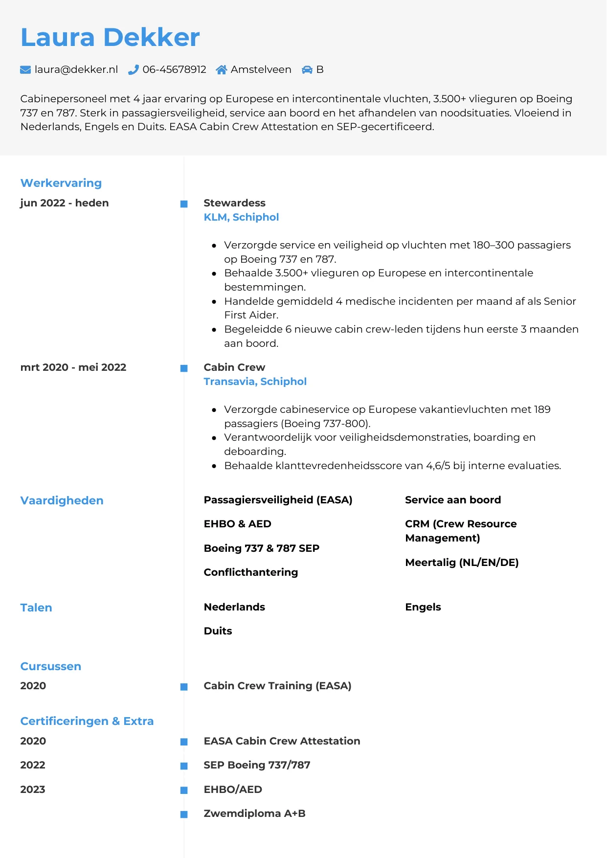 CV Chrono voor steward / stewardess