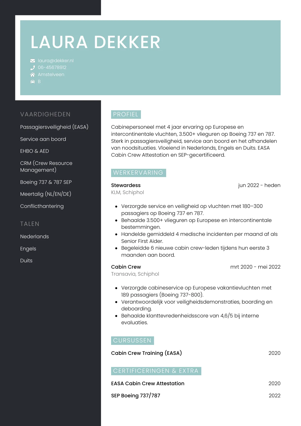 CV Elegant voor steward / stewardess