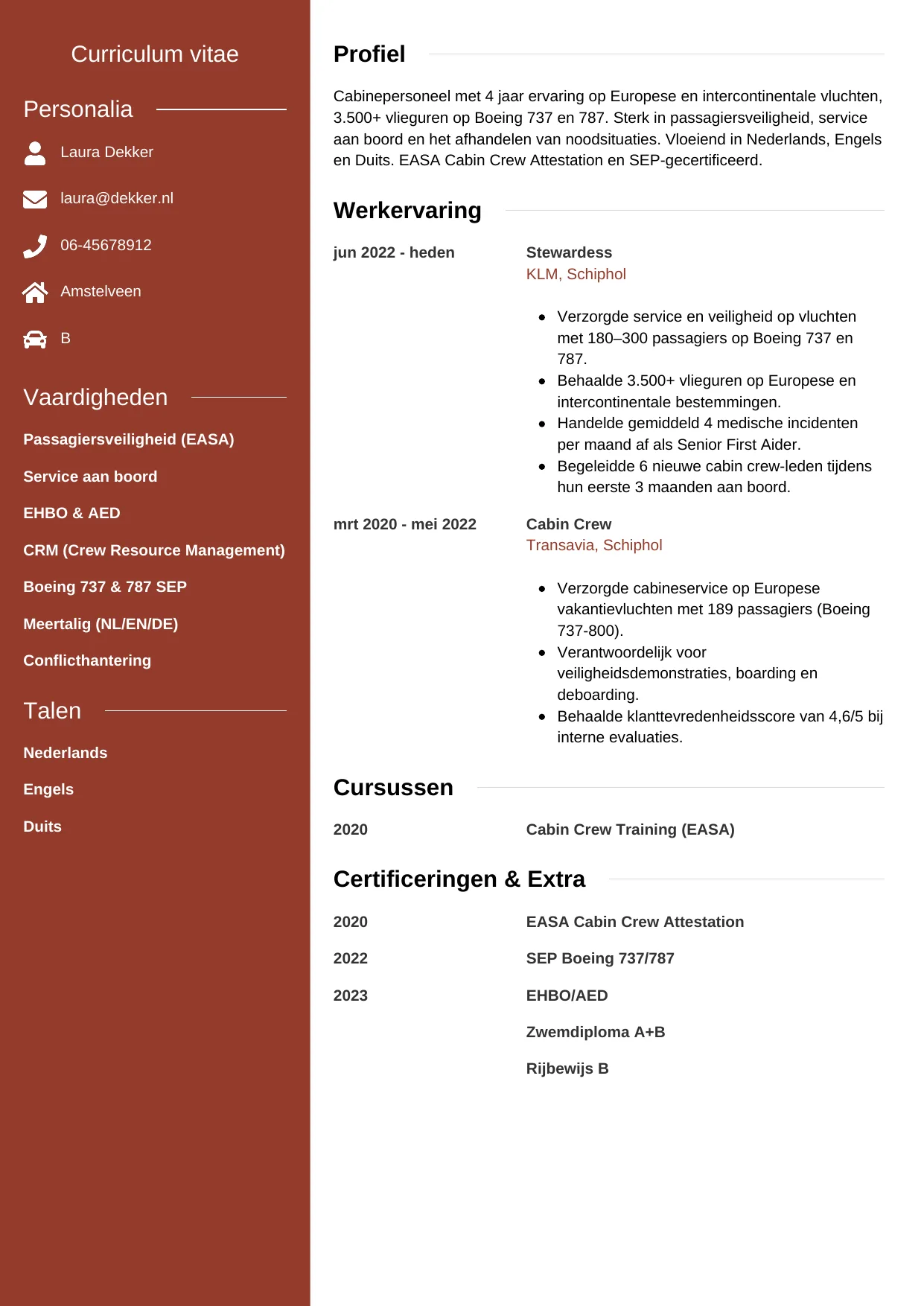CV Modern voor steward / stewardess