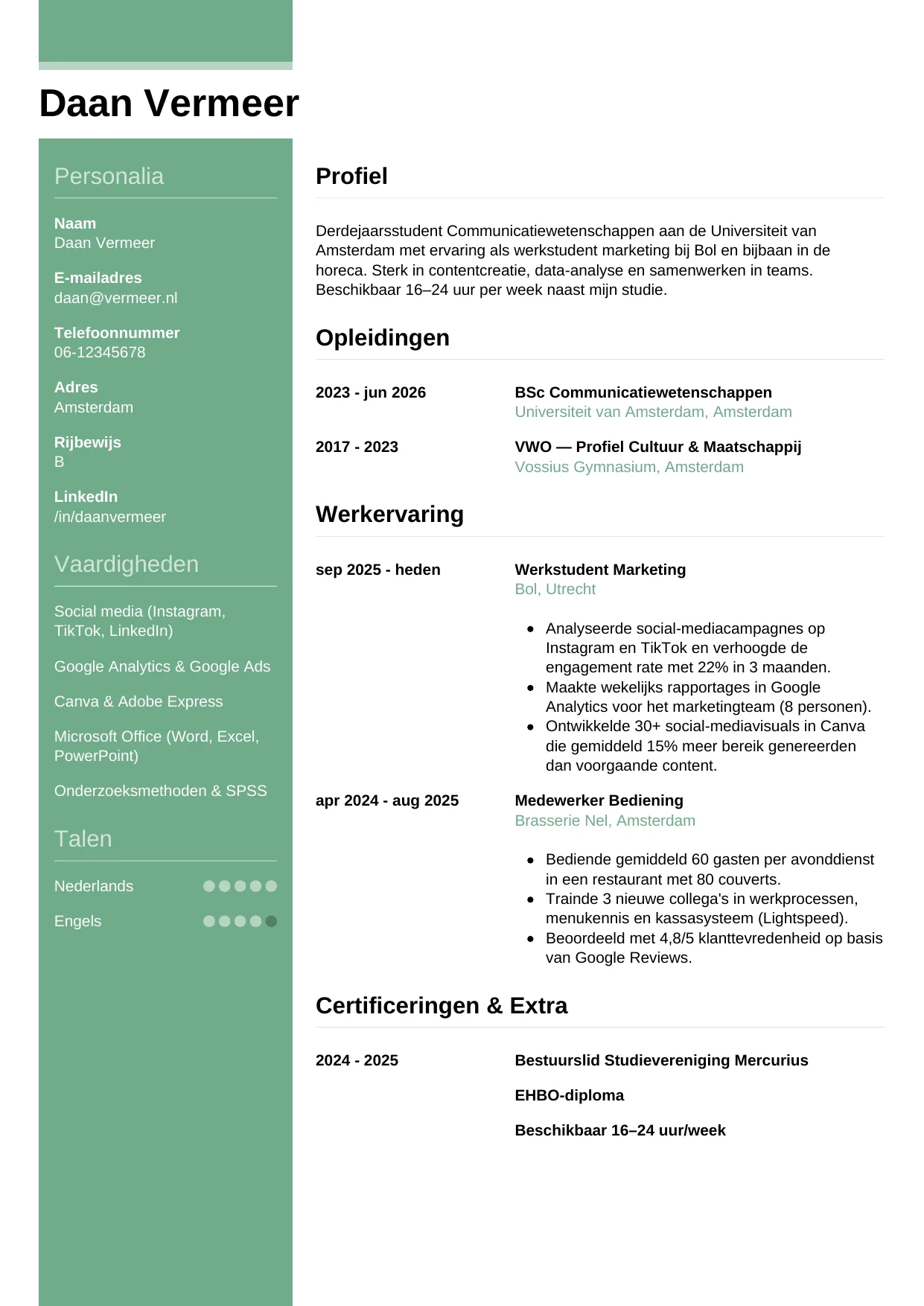 CV Casual voor student