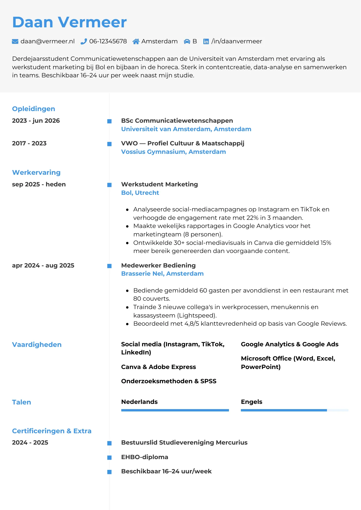 CV Chrono voor student