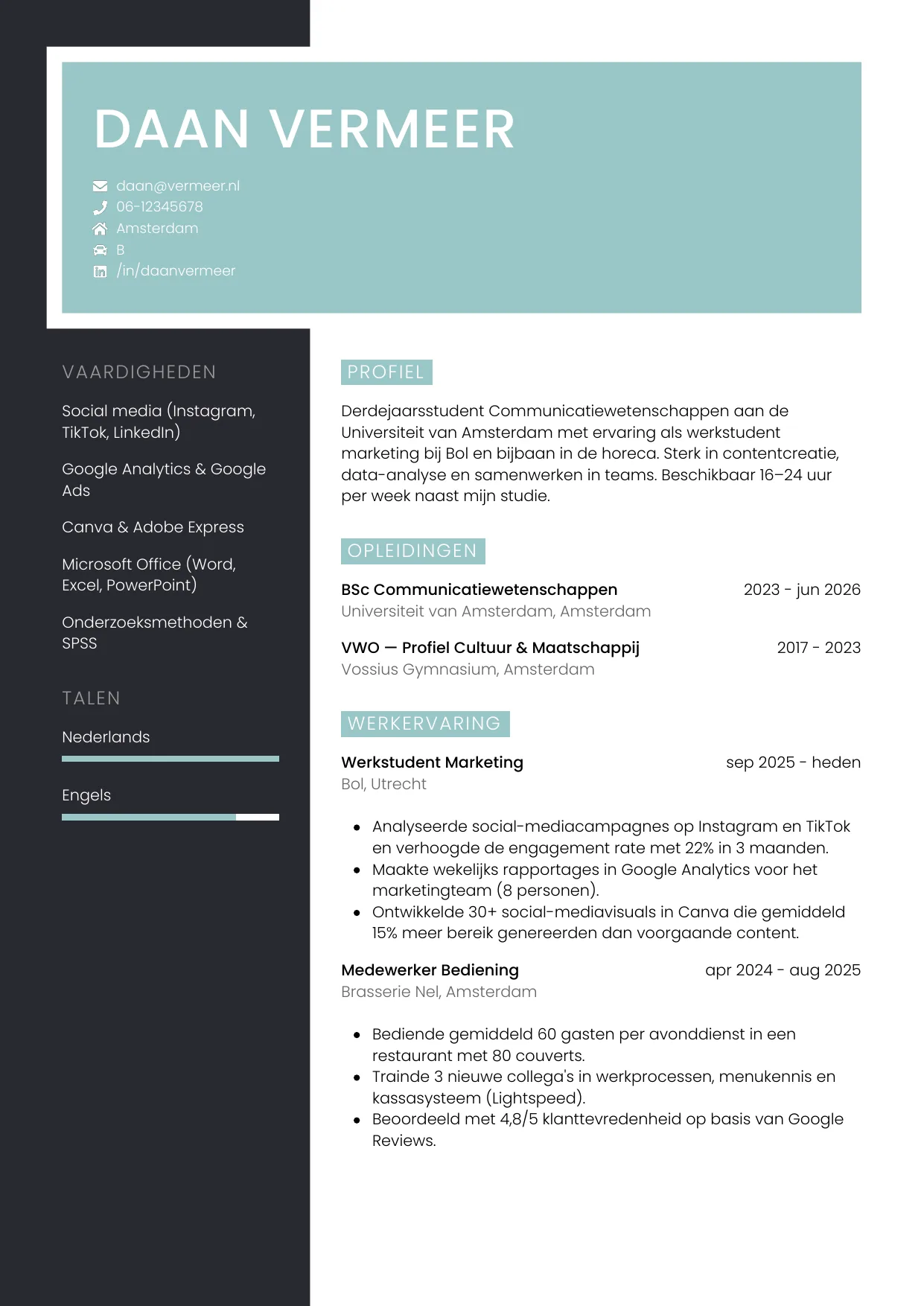 CV Elegant voor student