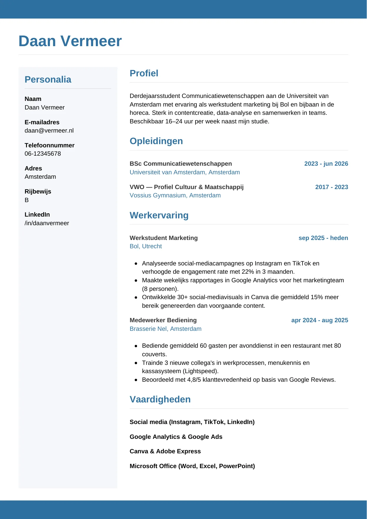 CV Horizontaal voor student