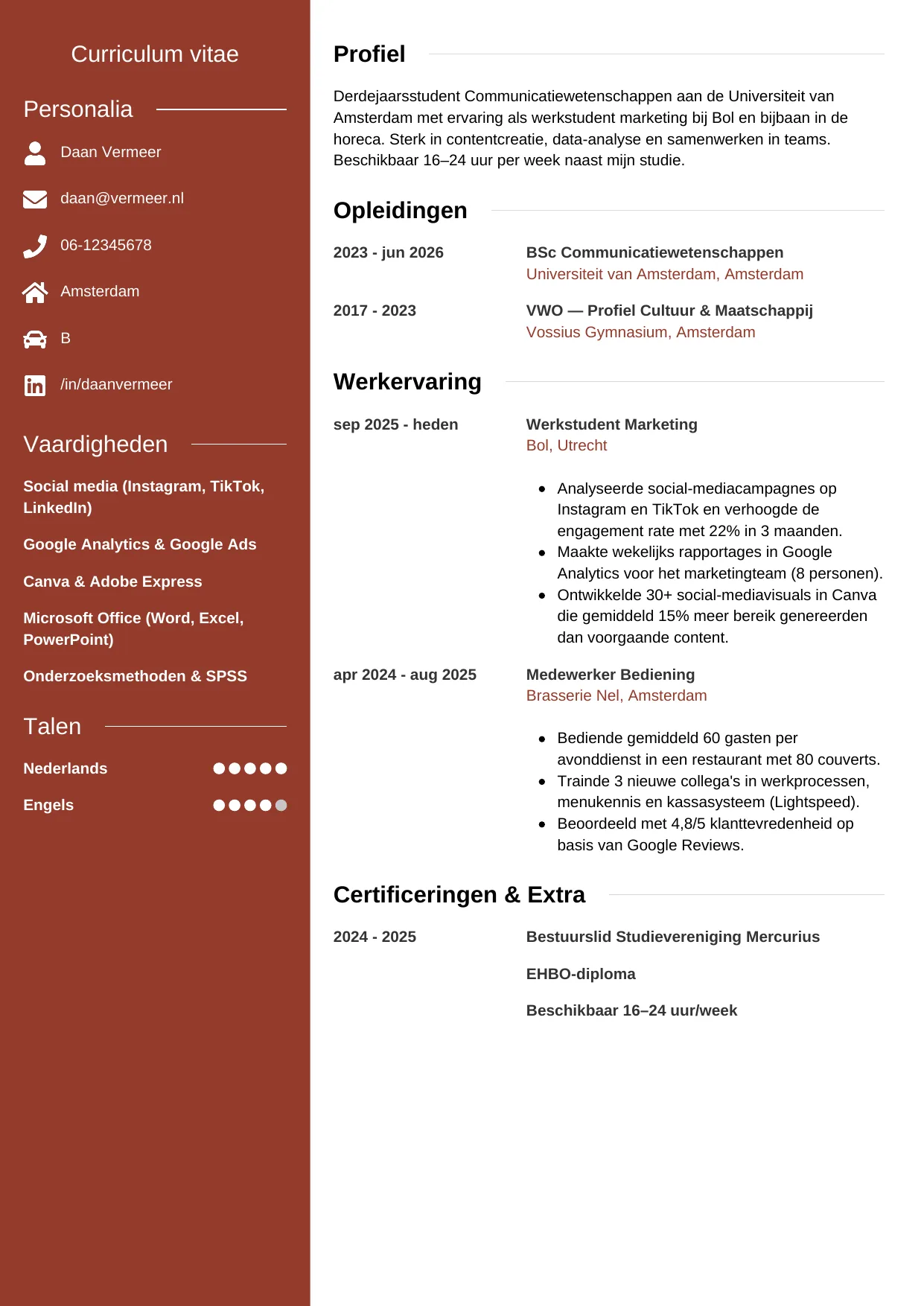 CV Modern voor student