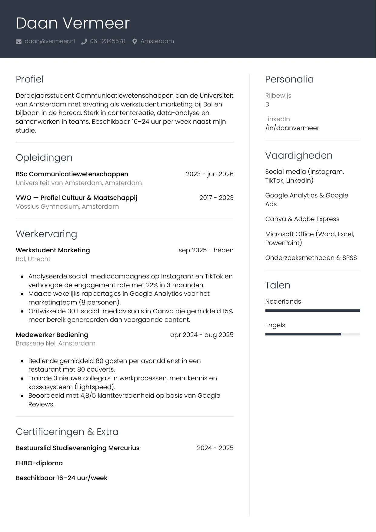 CV Professioneel voor student