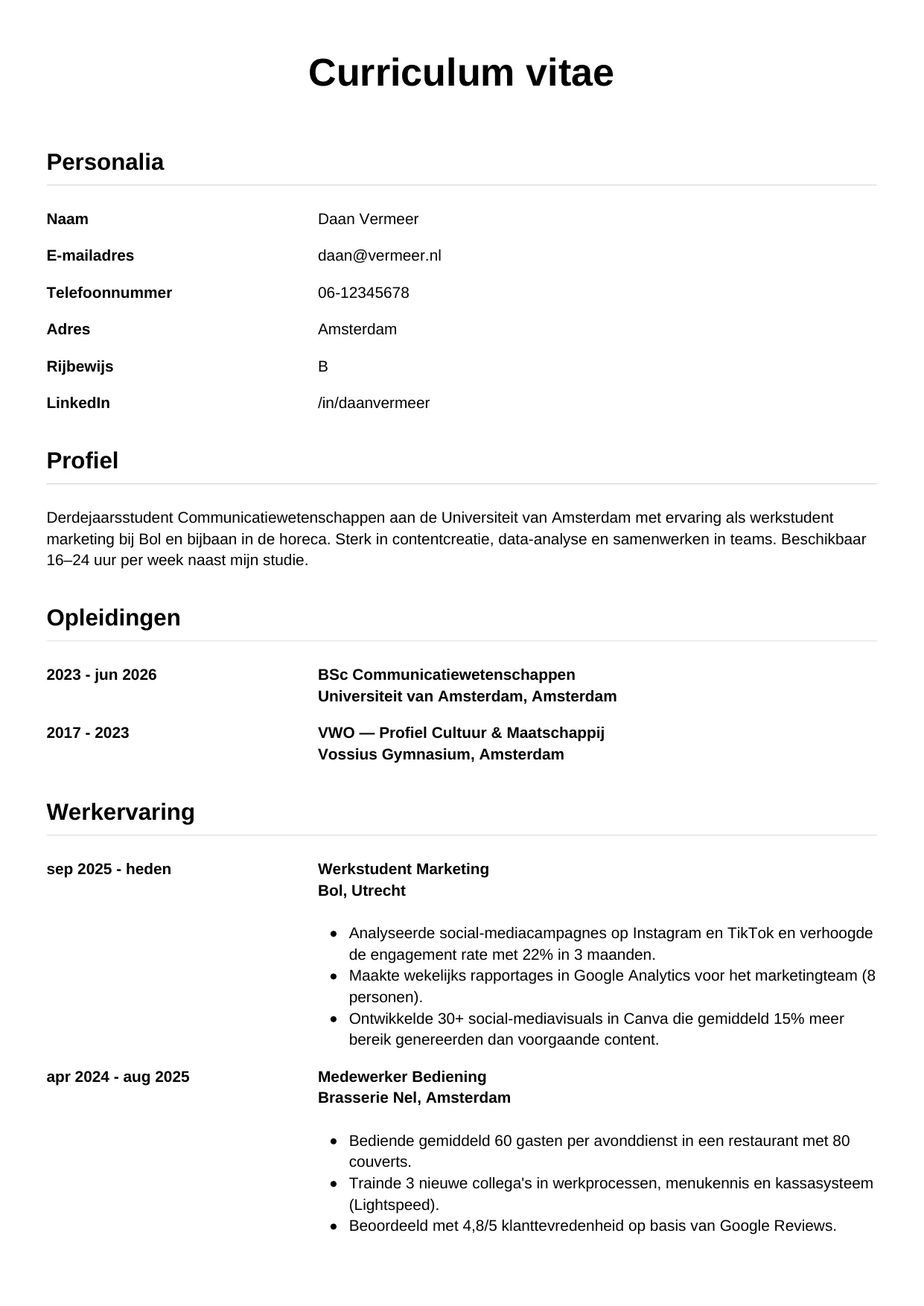 CV Simpel voor student
