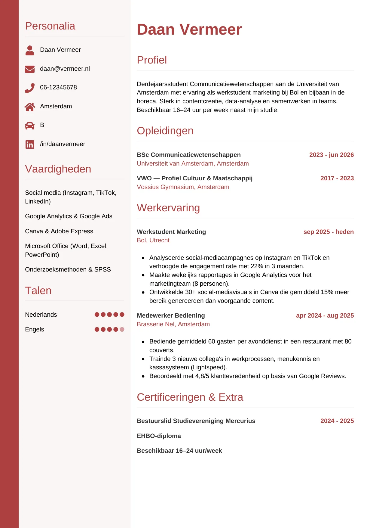 CV Verticaal voor student