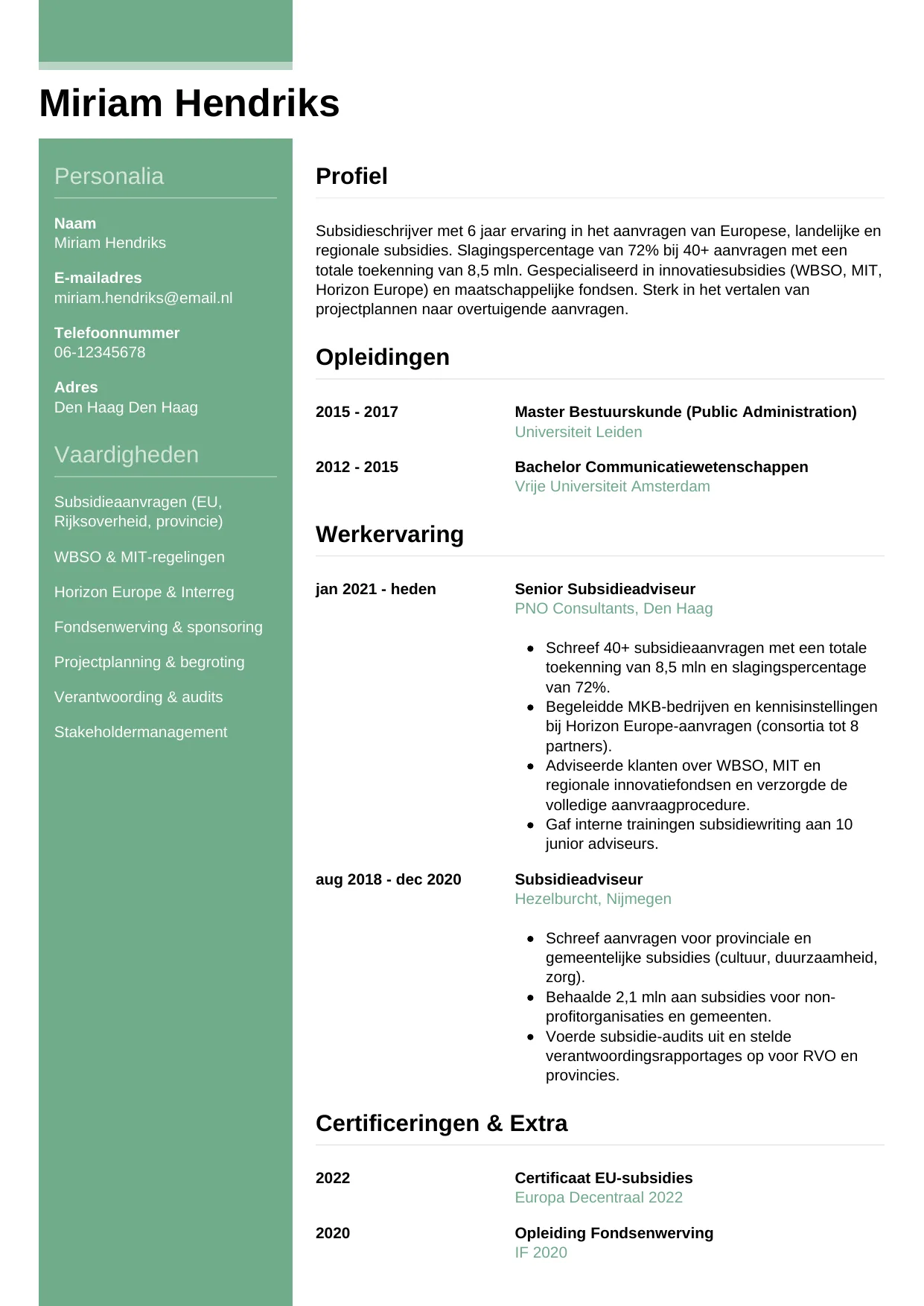 CV Casual voor subsidieschrijver