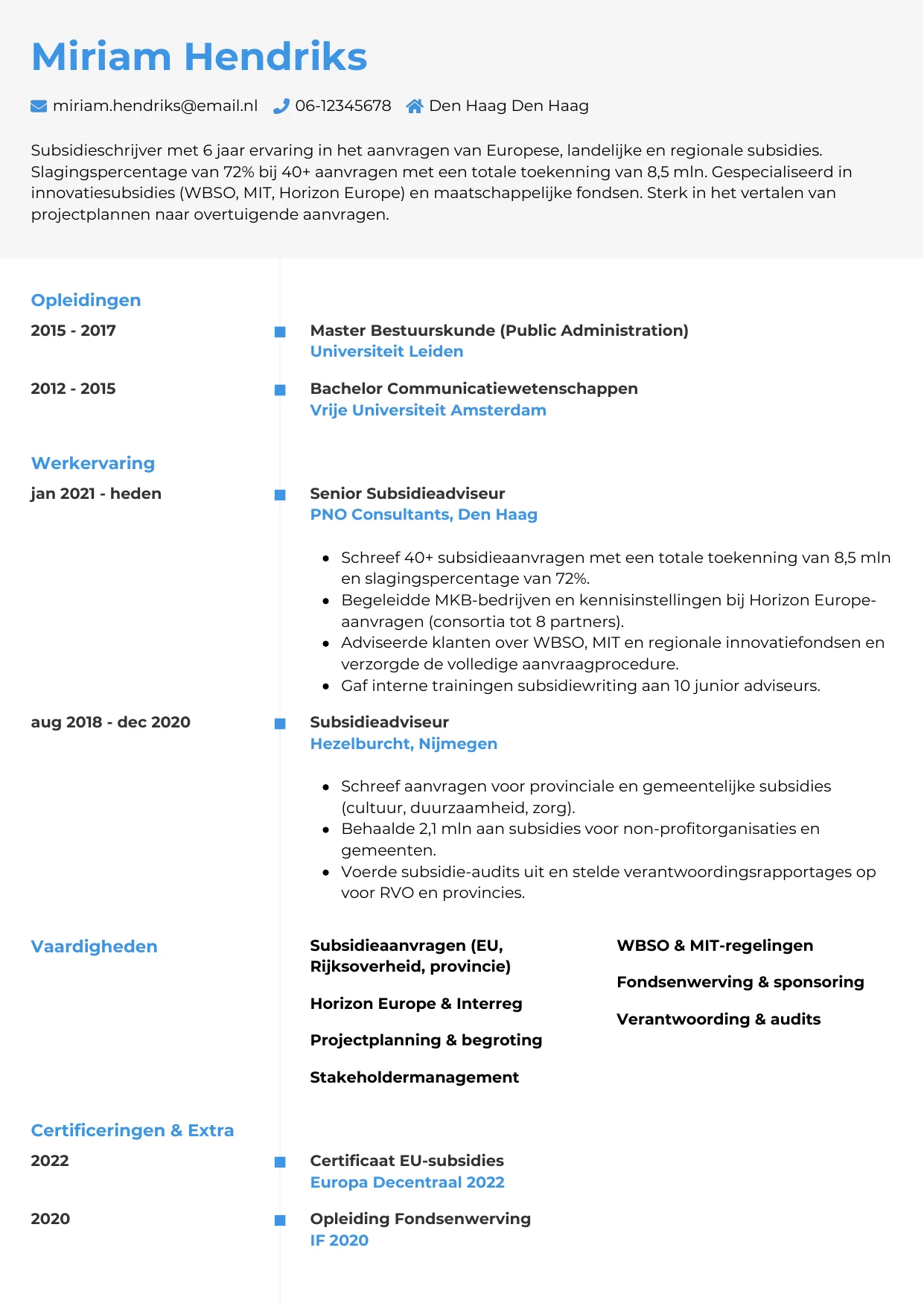 CV Chrono voor subsidieschrijver