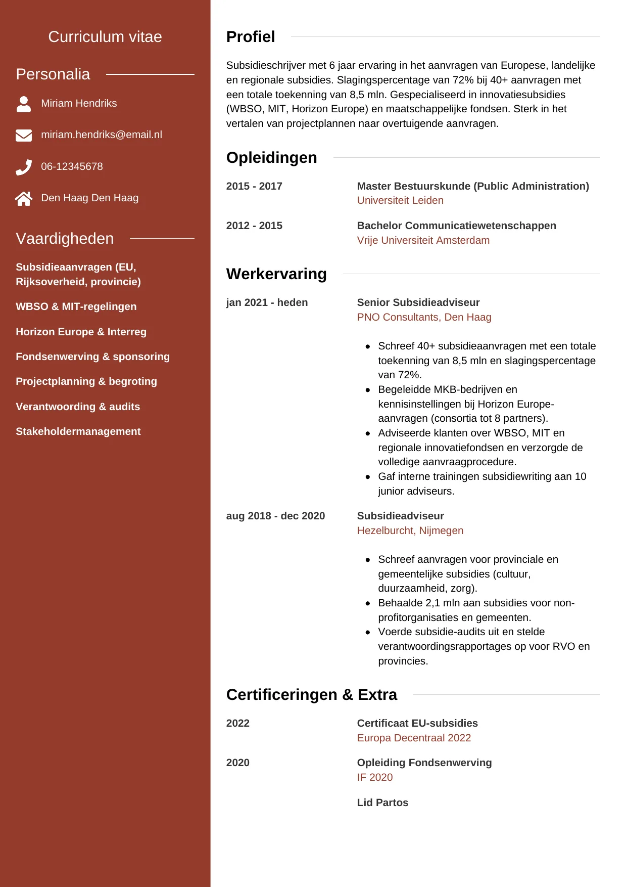 CV Modern voor subsidieschrijver