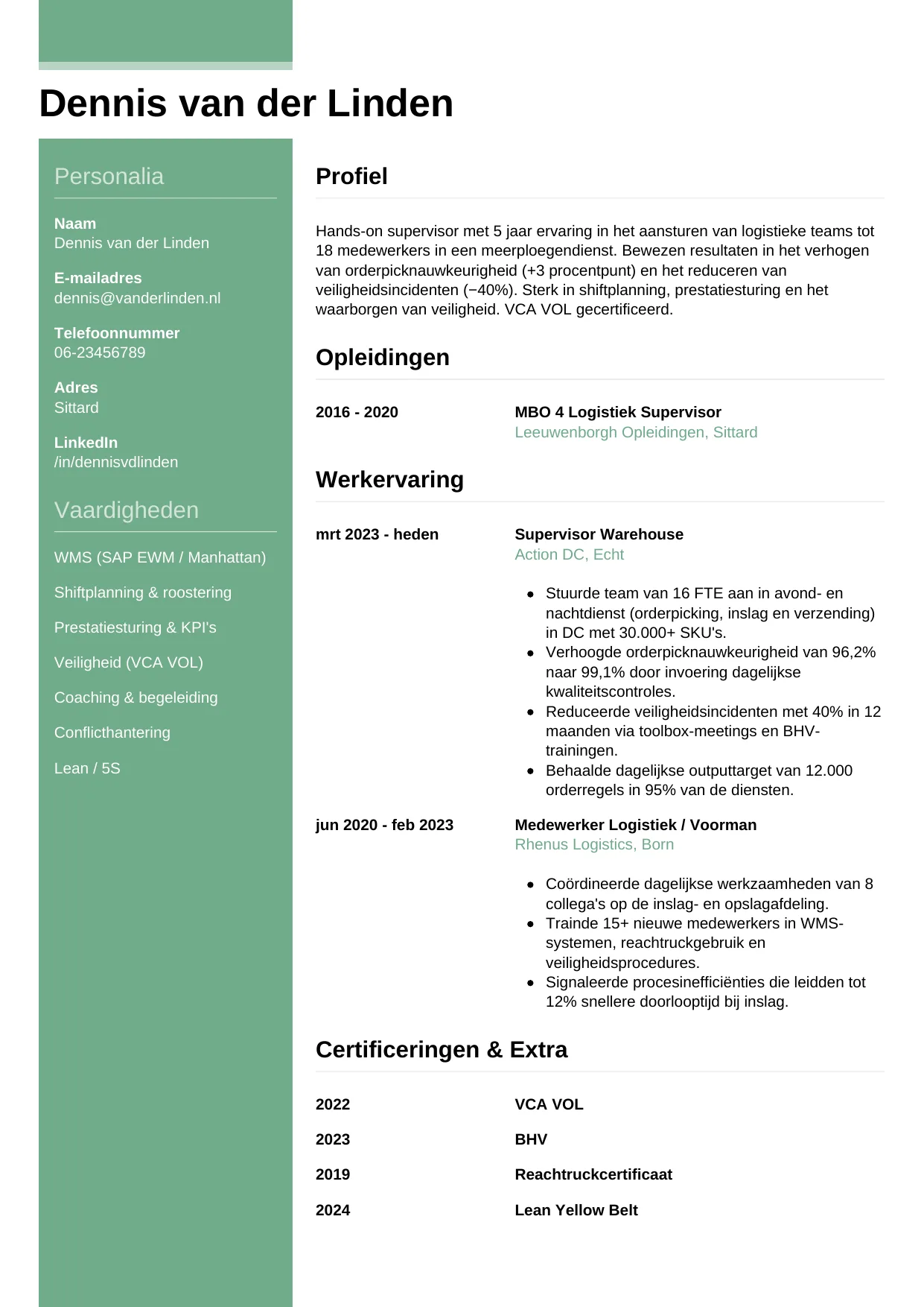 CV Casual voor supervisor