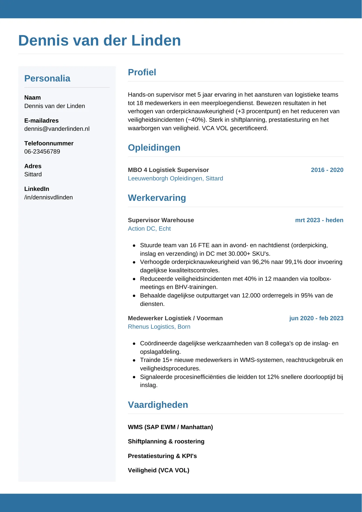 CV Horizontaal voor supervisor