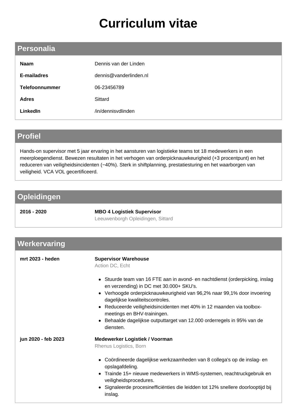 CV Klassiek voor supervisor