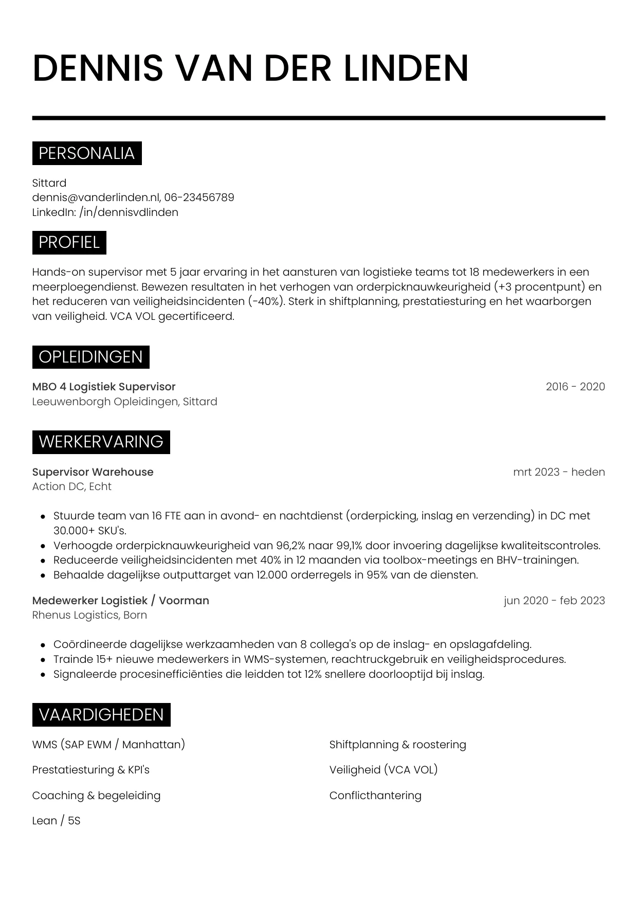 CV Metro voor supervisor