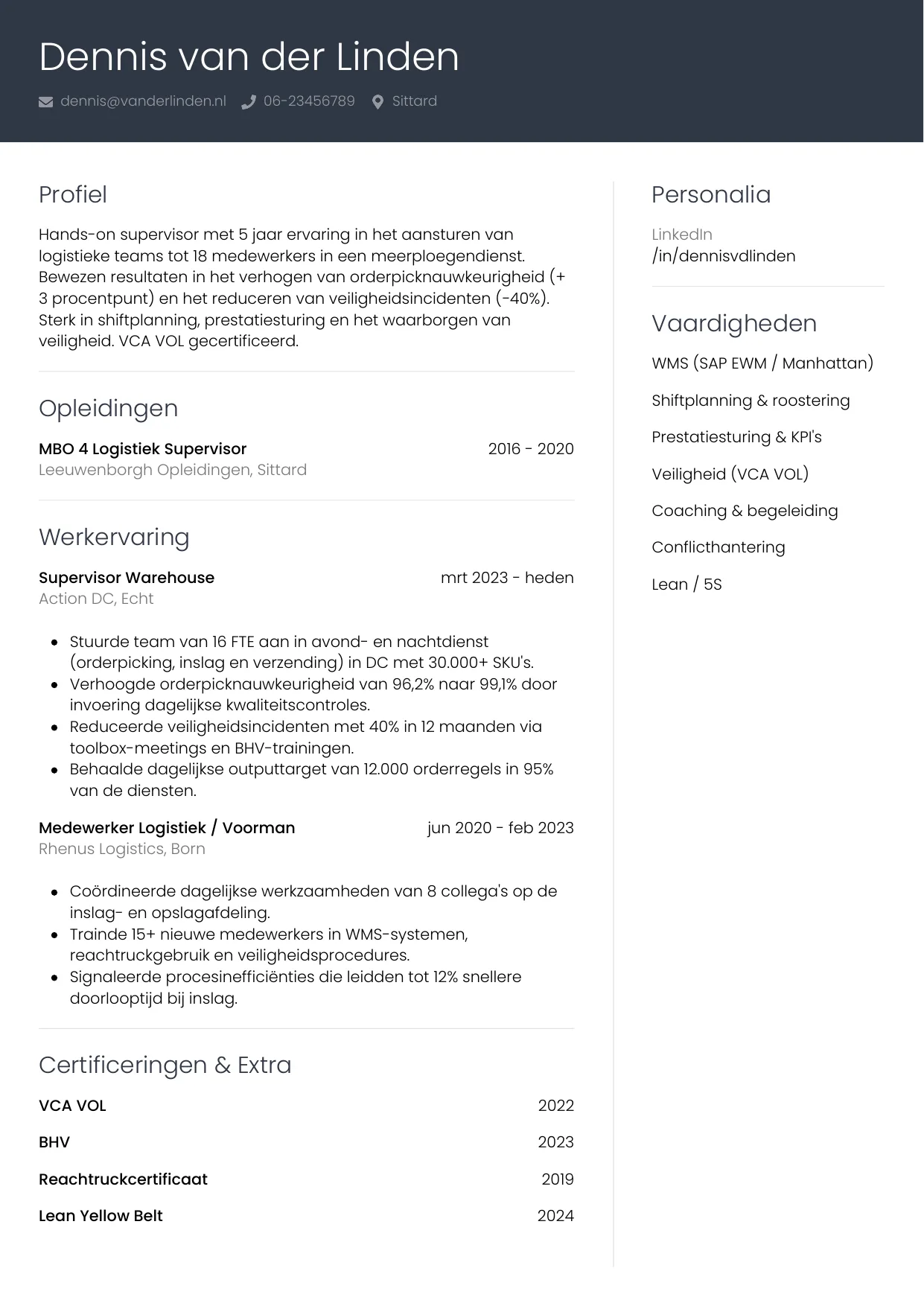 CV Professioneel voor supervisor
