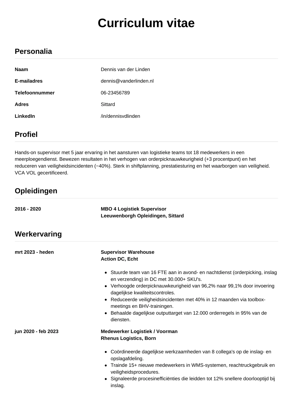 CV Simpel voor supervisor