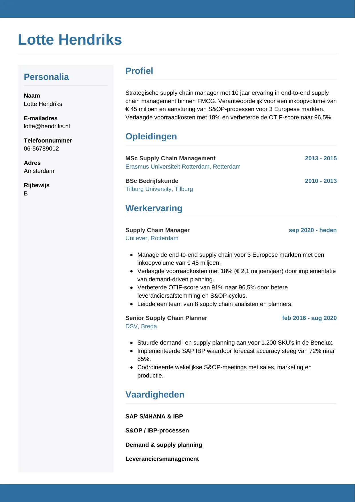 CV Horizontaal voor supply chain manager