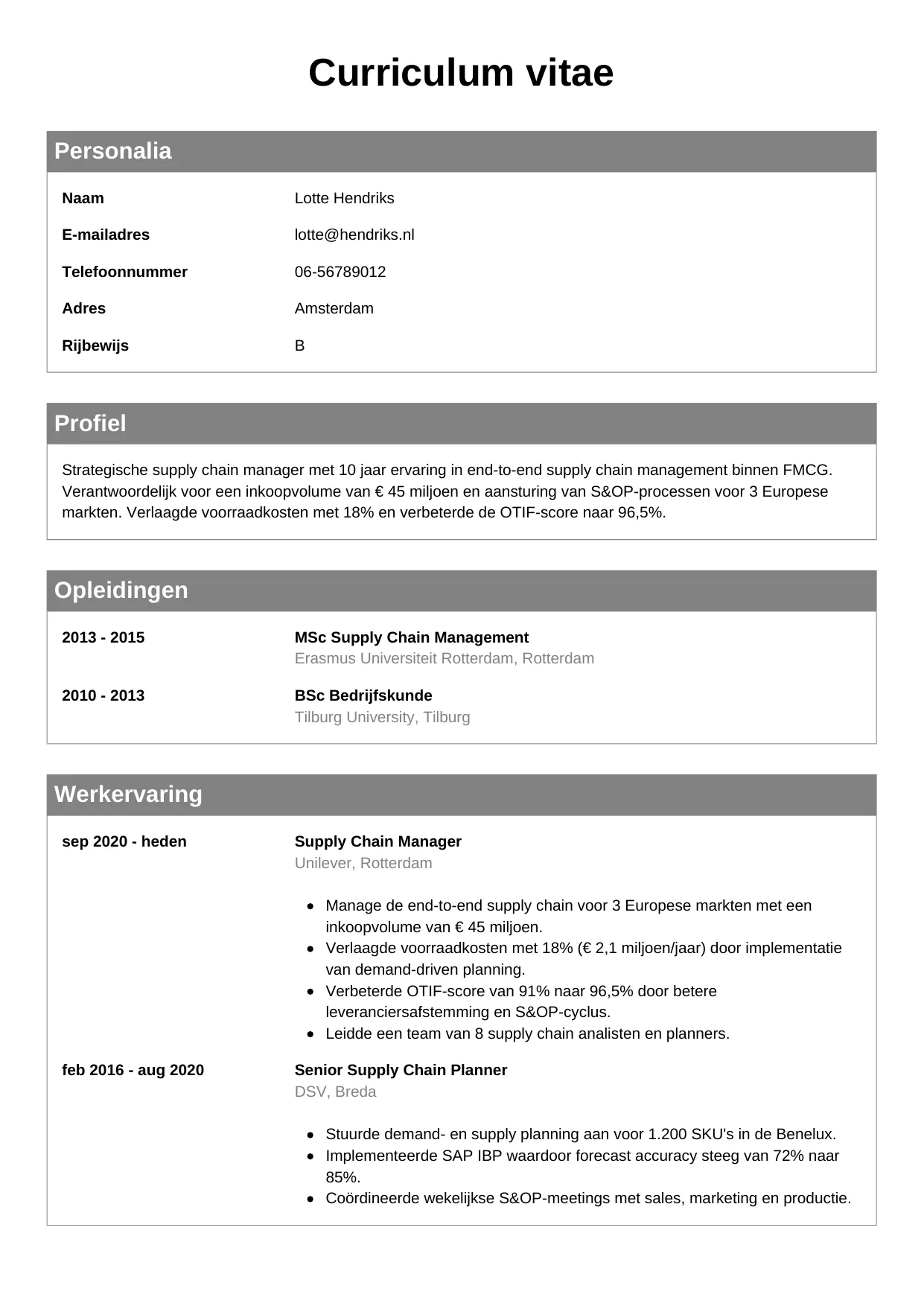 CV Klassiek voor supply chain manager