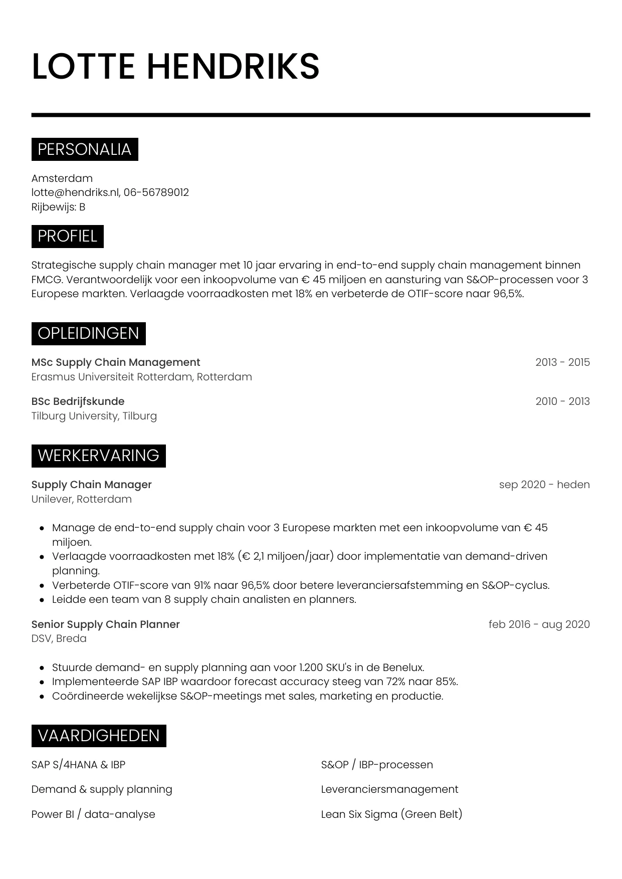 CV Metro voor supply chain manager