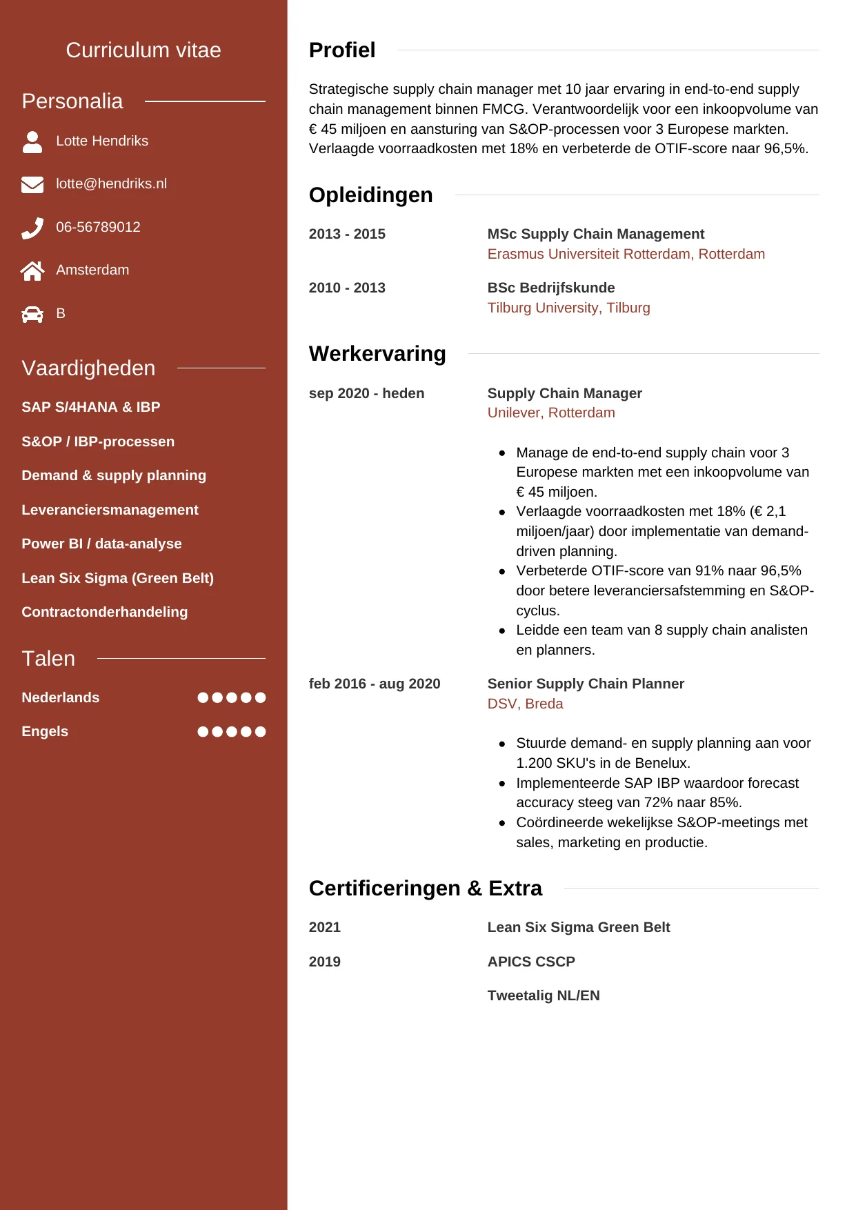 CV Modern voor supply chain manager