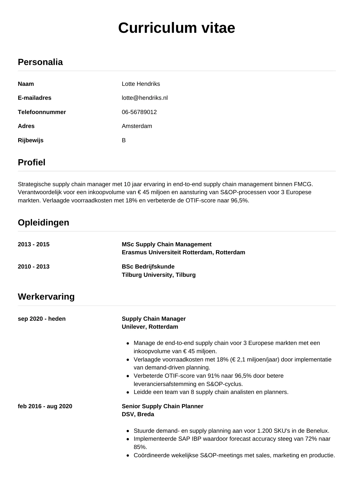 CV Simpel voor supply chain manager