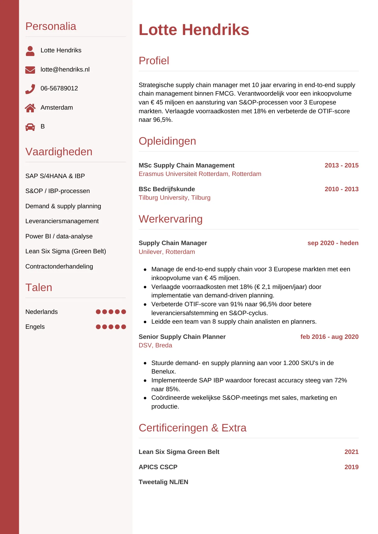 CV Verticaal voor supply chain manager
