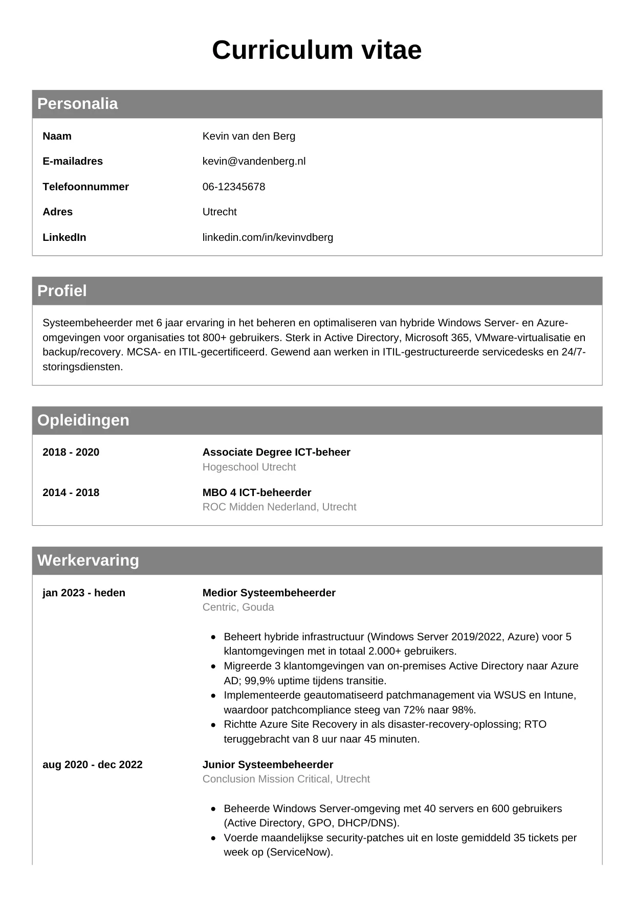 CV Klassiek voor systeembeheerder