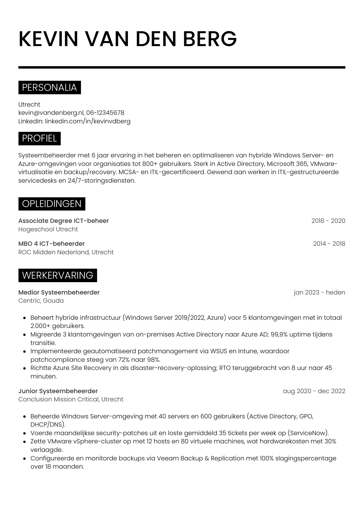 CV Metro voor systeembeheerder