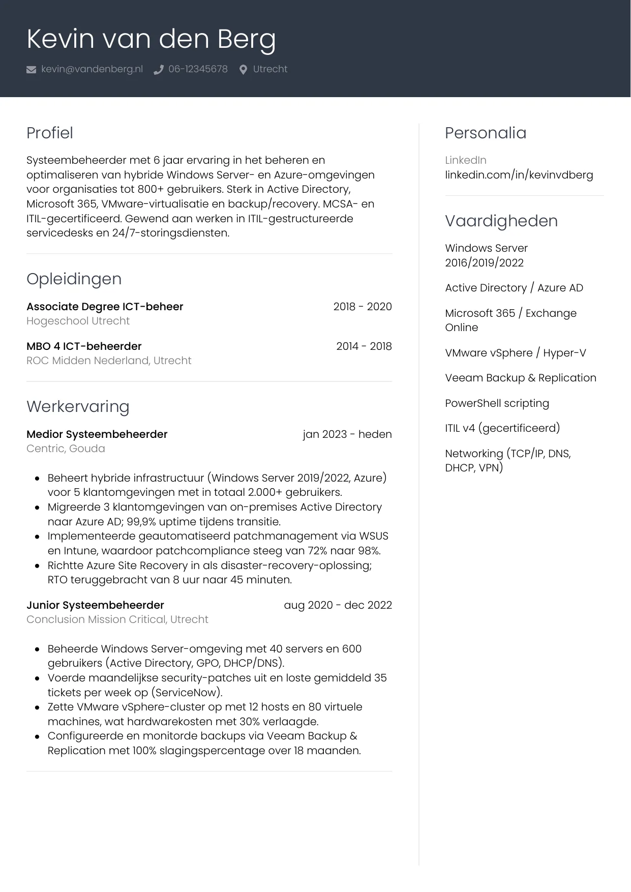 CV Professioneel voor systeembeheerder