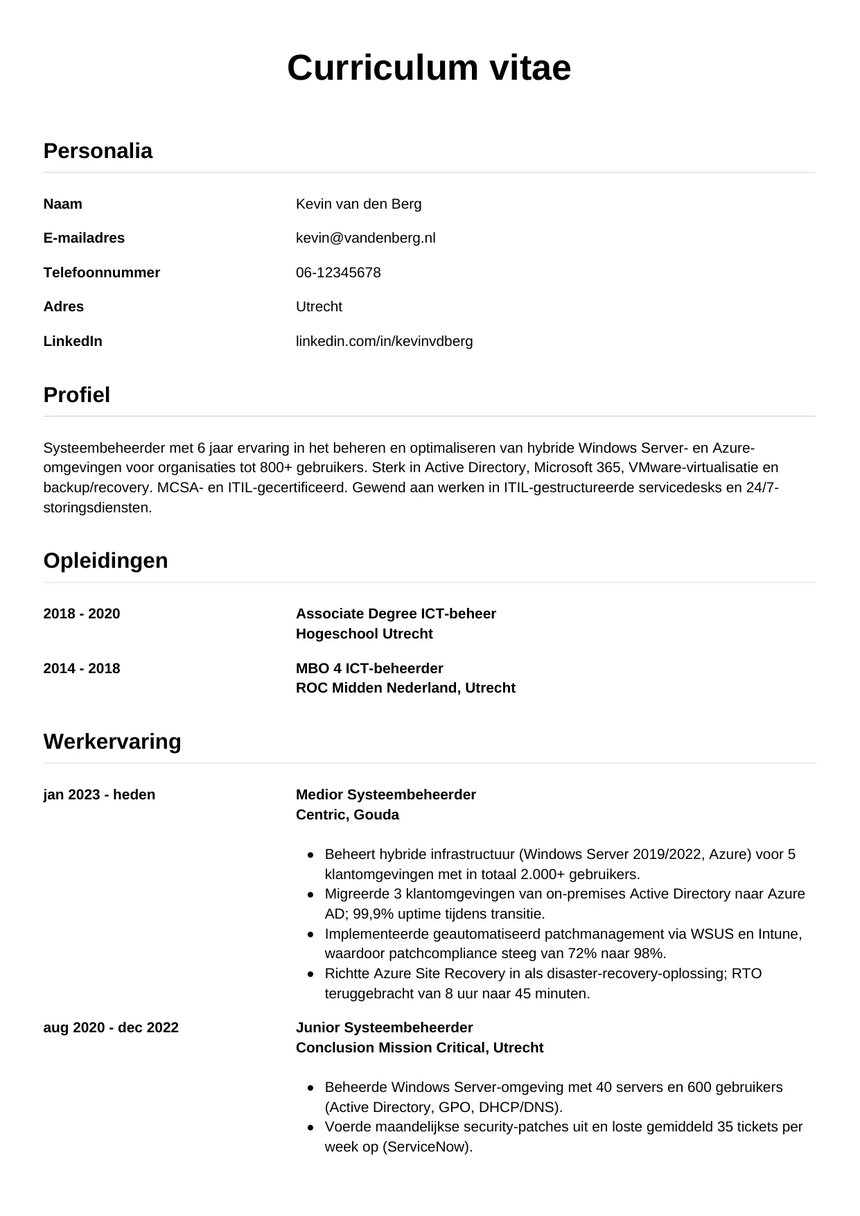 CV Simpel voor systeembeheerder