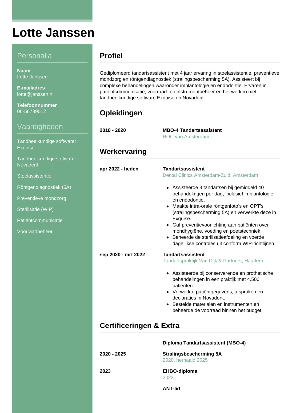 CV Casual voor tandartsassistent