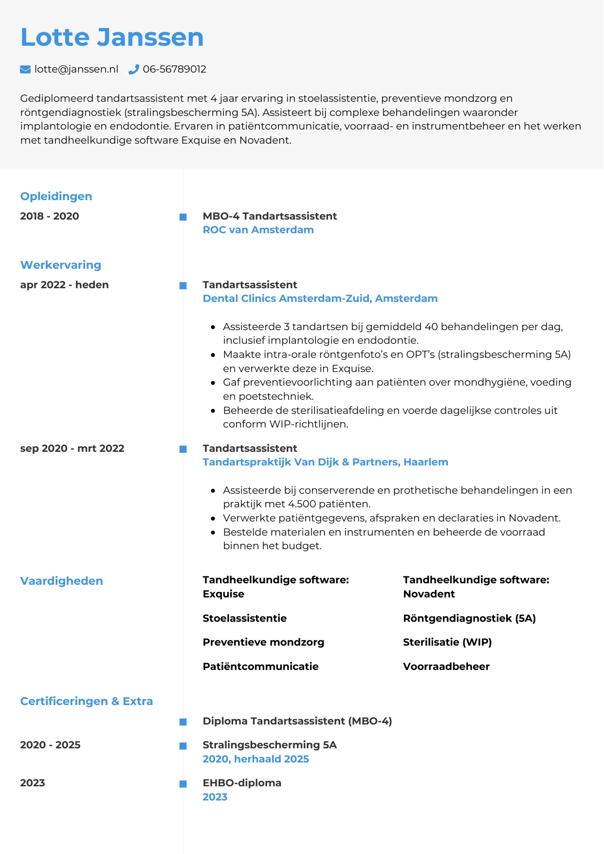 CV Chrono voor tandartsassistent
