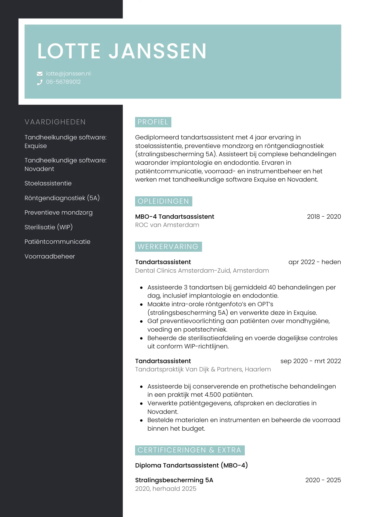 CV Elegant voor tandartsassistent