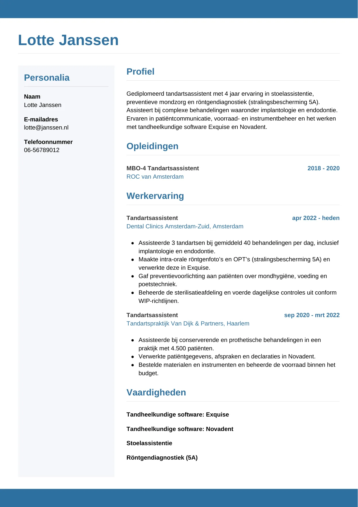 CV Horizontaal voor tandartsassistent
