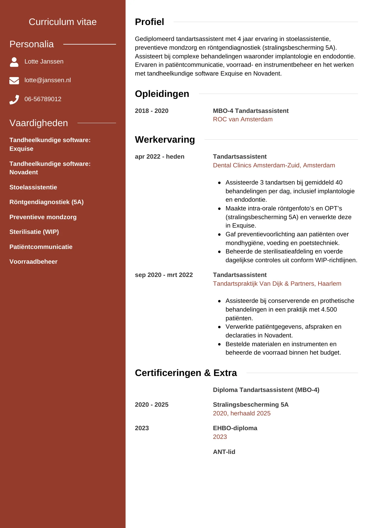 CV Modern voor tandartsassistent