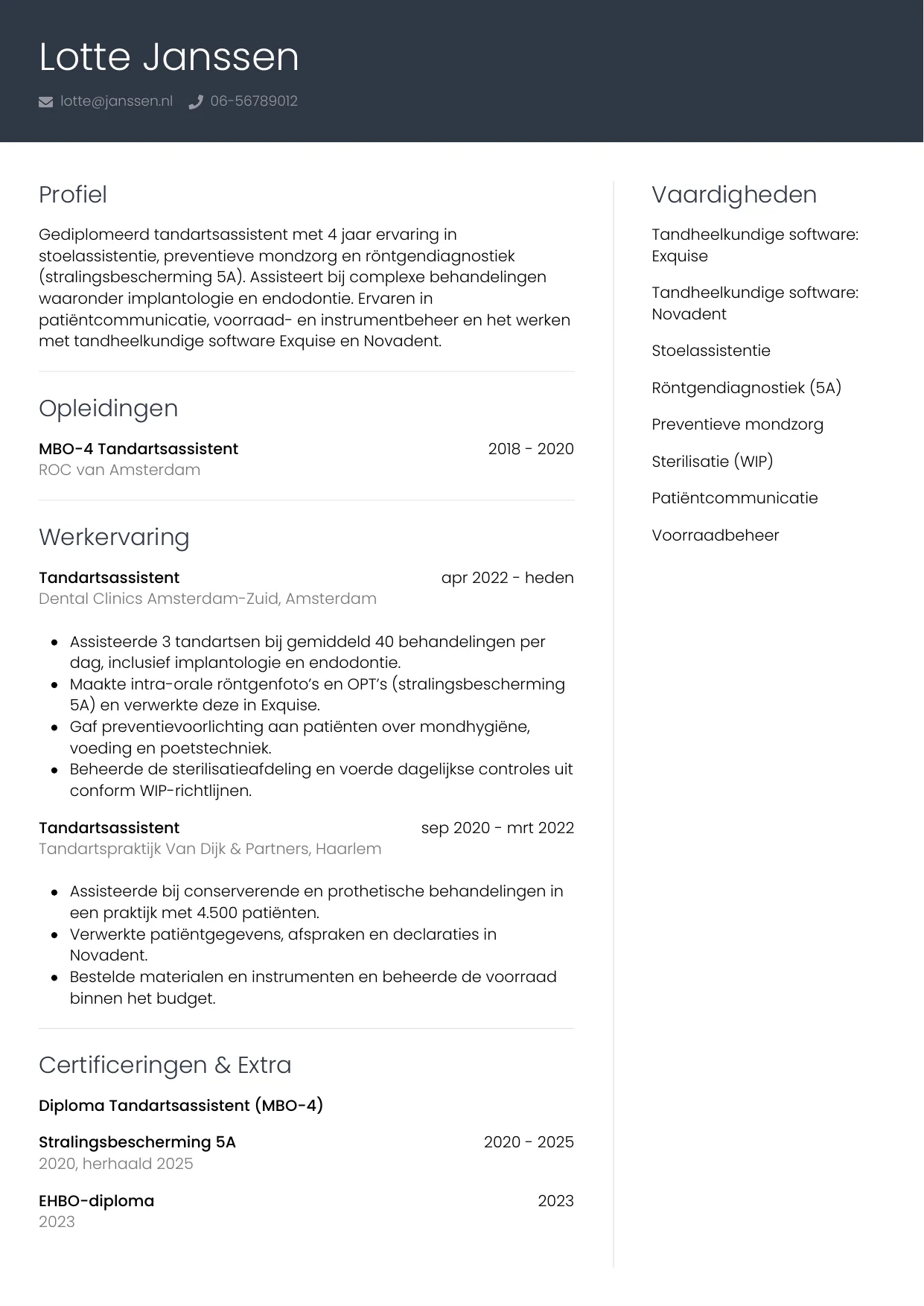 CV Professioneel voor tandartsassistent