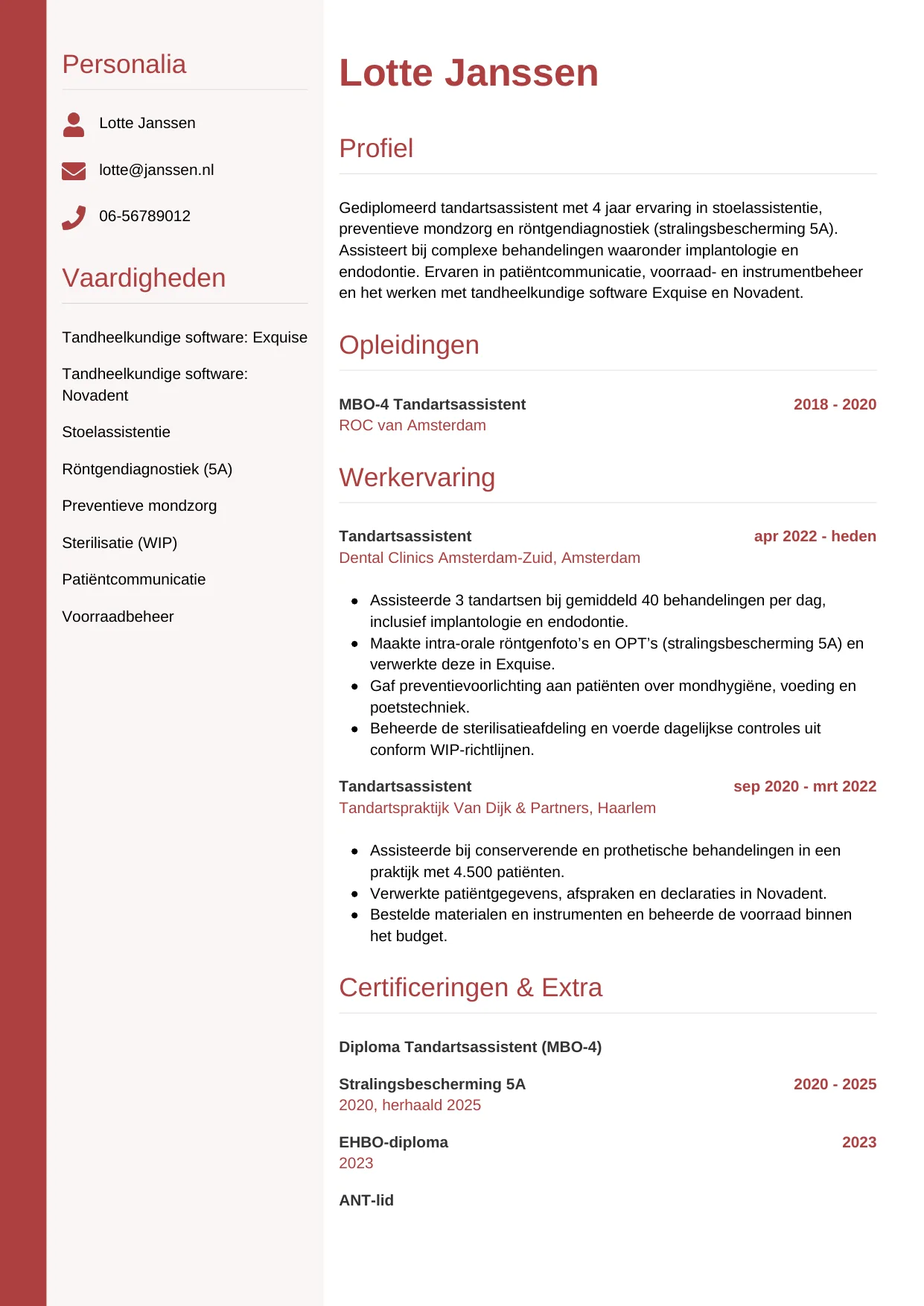 CV Verticaal voor tandartsassistent
