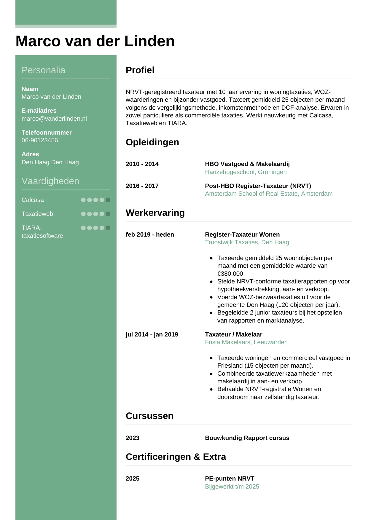 CV Casual voor taxateur