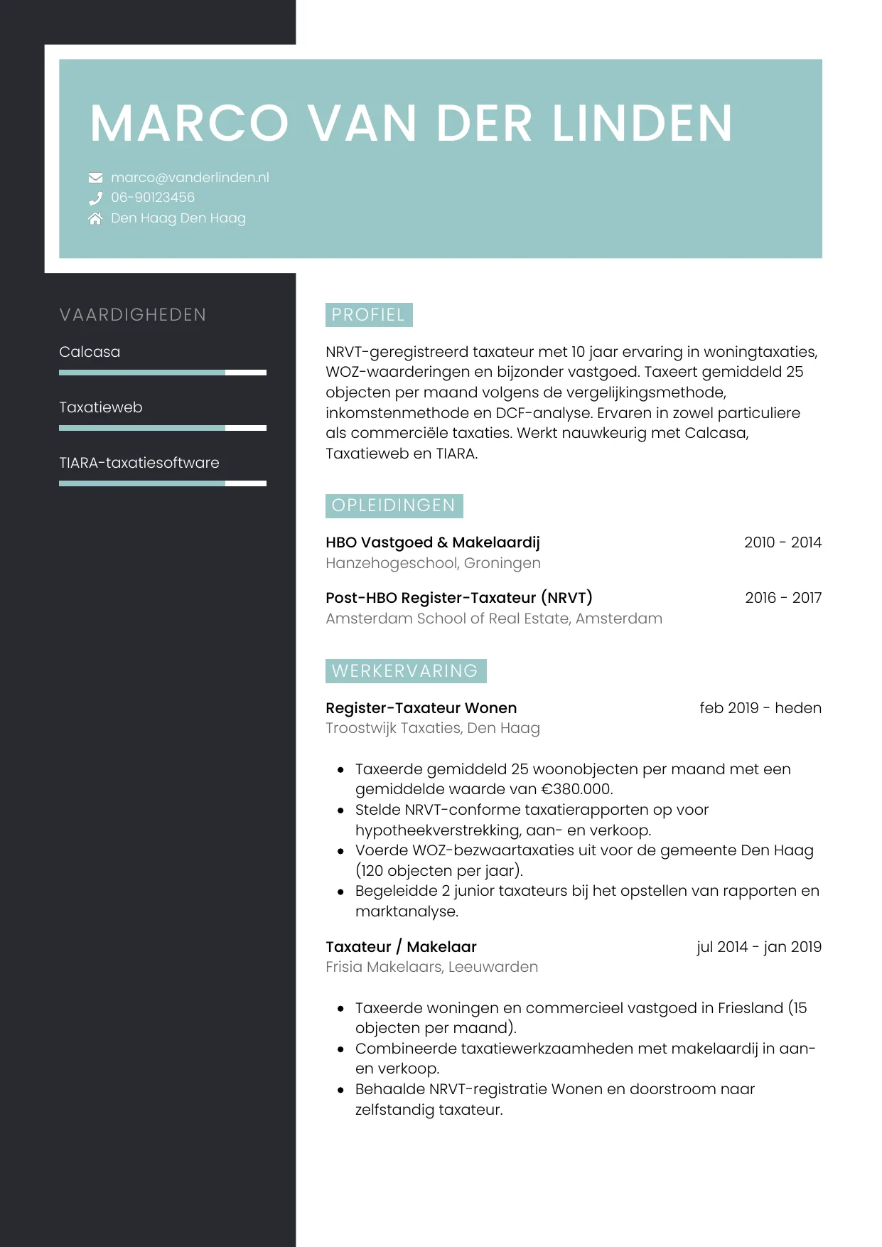 CV Elegant voor taxateur