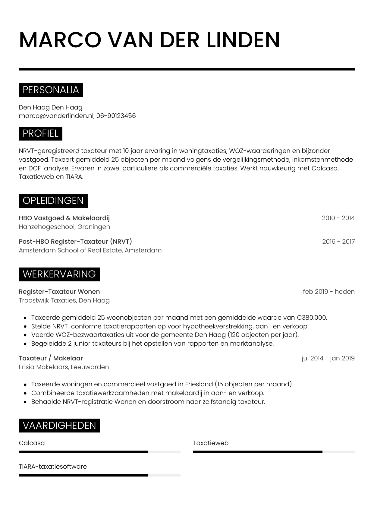 CV Metro voor taxateur