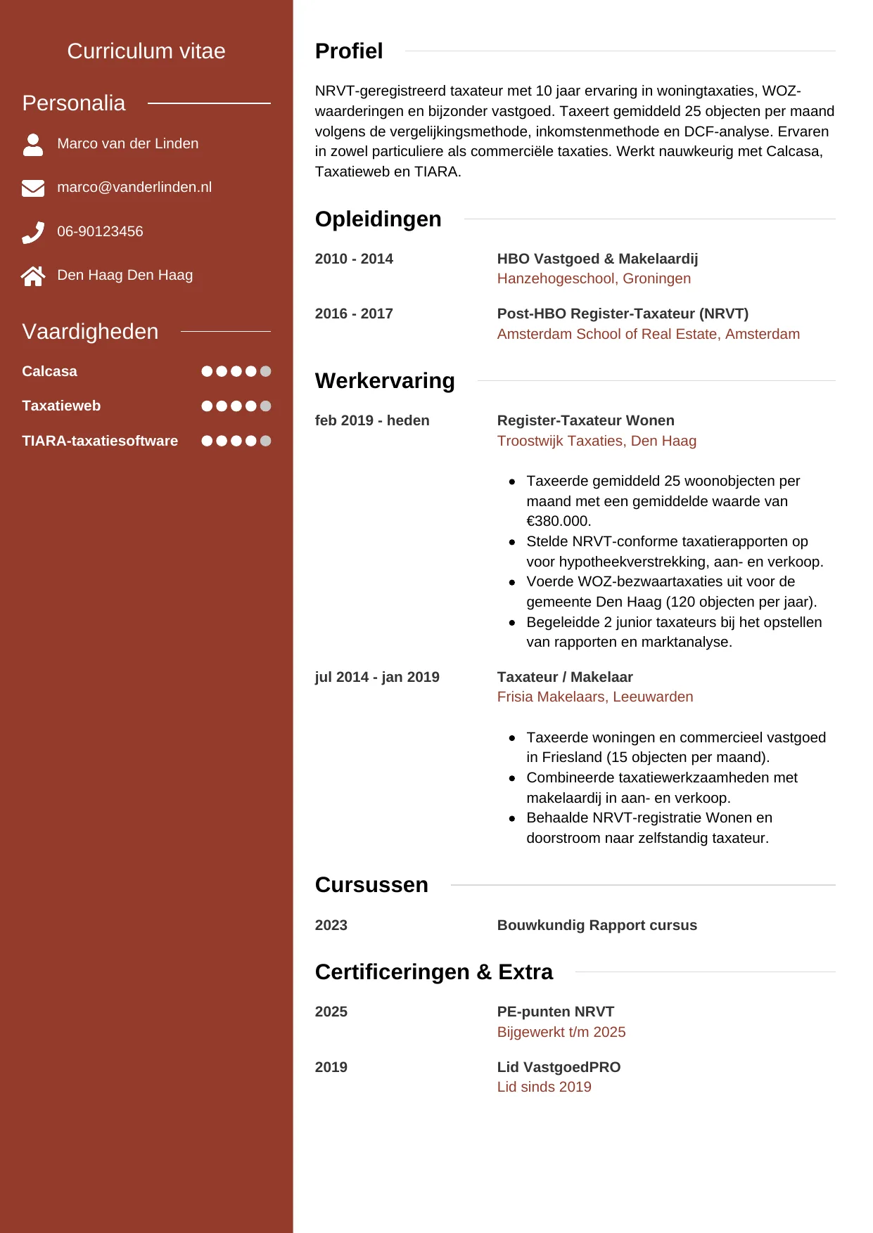 CV Modern voor taxateur