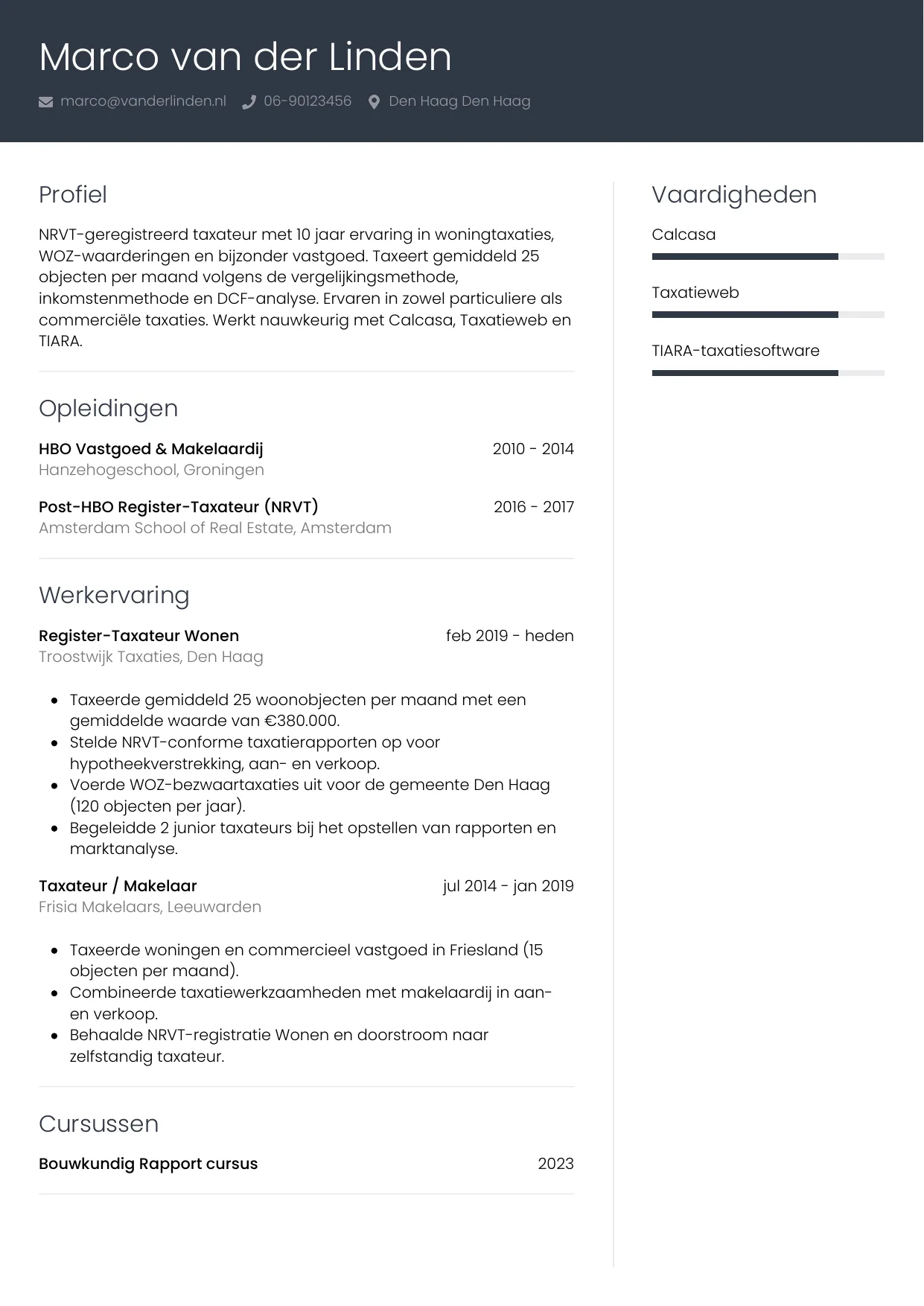 CV Professioneel voor taxateur