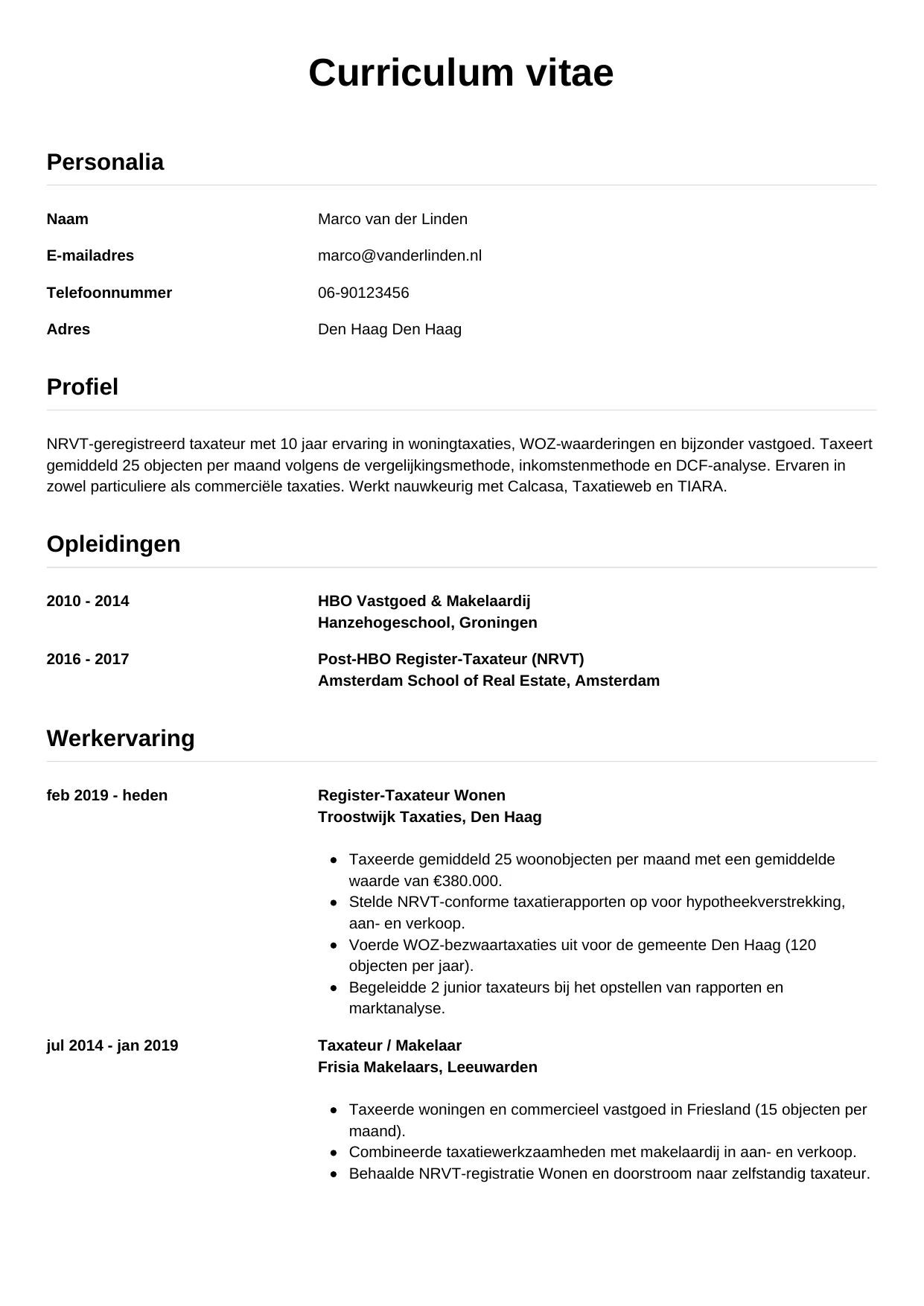 CV Simpel voor taxateur